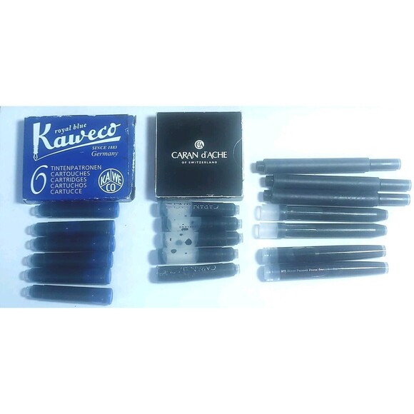 Lot Of 18 Assorted Black & Blue Fountain Pen Cartridges Kaweco Caran d'Ache - Picture 1 of 5